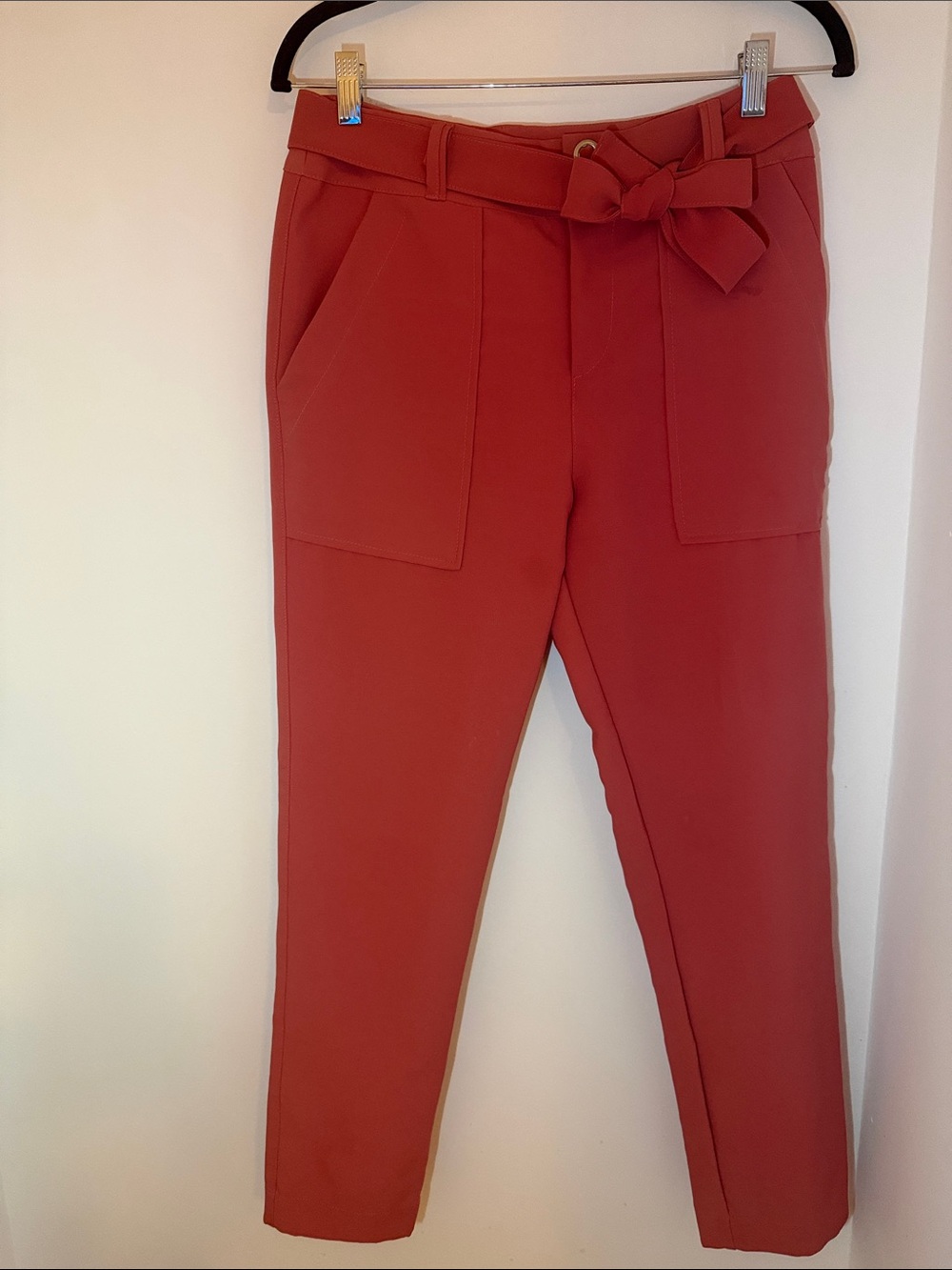 High-Rise Self-Tie Belt, Tapered Pants in Terracotta